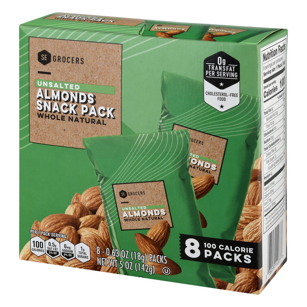 slide 10 of 10, SE Grocers Unsalted Almonds Snack Pack Whole Natural, 8 ct