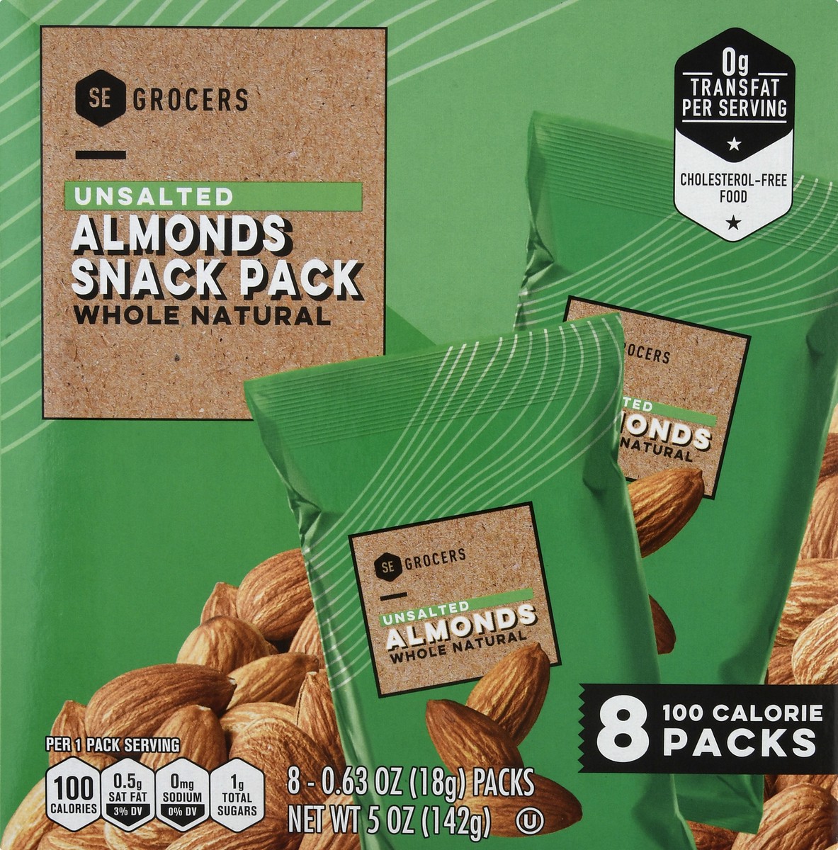 slide 2 of 10, SE Grocers Unsalted Almonds Snack Pack Whole Natural, 8 ct