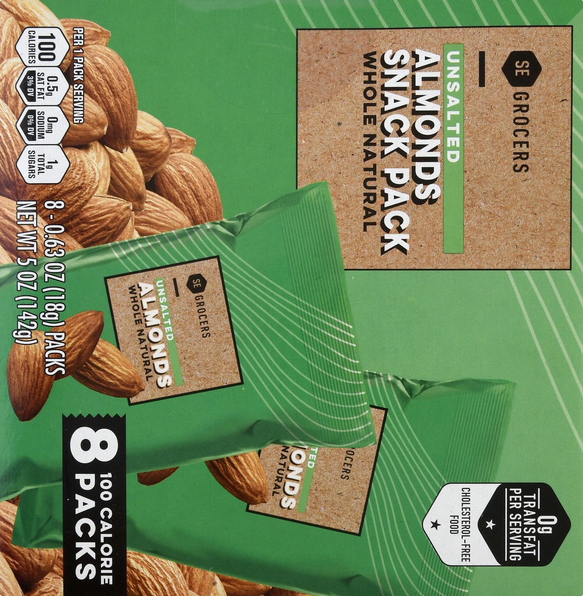 slide 3 of 10, SE Grocers Unsalted Almonds Snack Pack Whole Natural, 8 ct