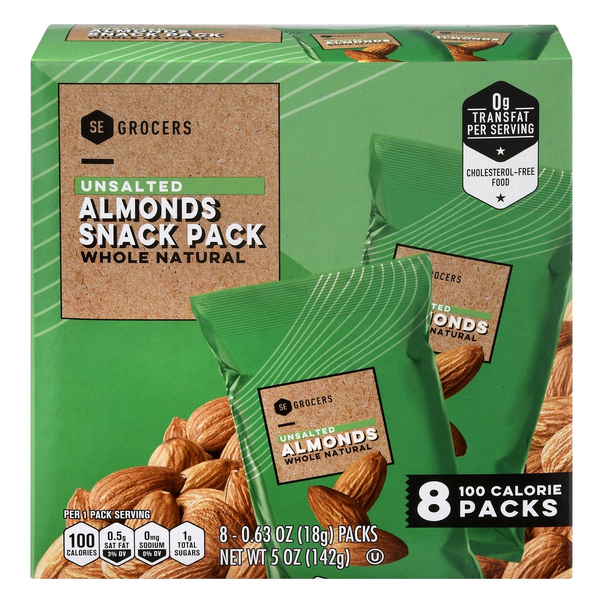 slide 1 of 10, SE Grocers Unsalted Almonds Snack Pack Whole Natural, 8 ct