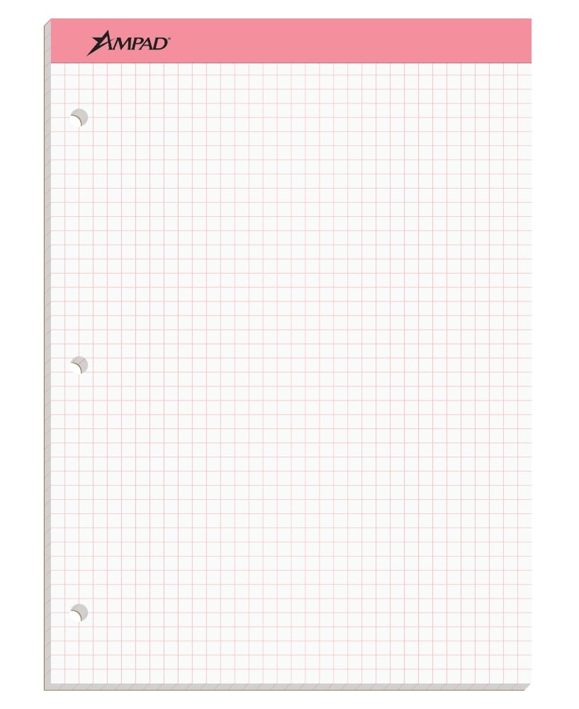 slide 1 of 1, Ampad Quad Rule Double Sheet Graph Pad - Pink, 8.5 in x 11.75 in