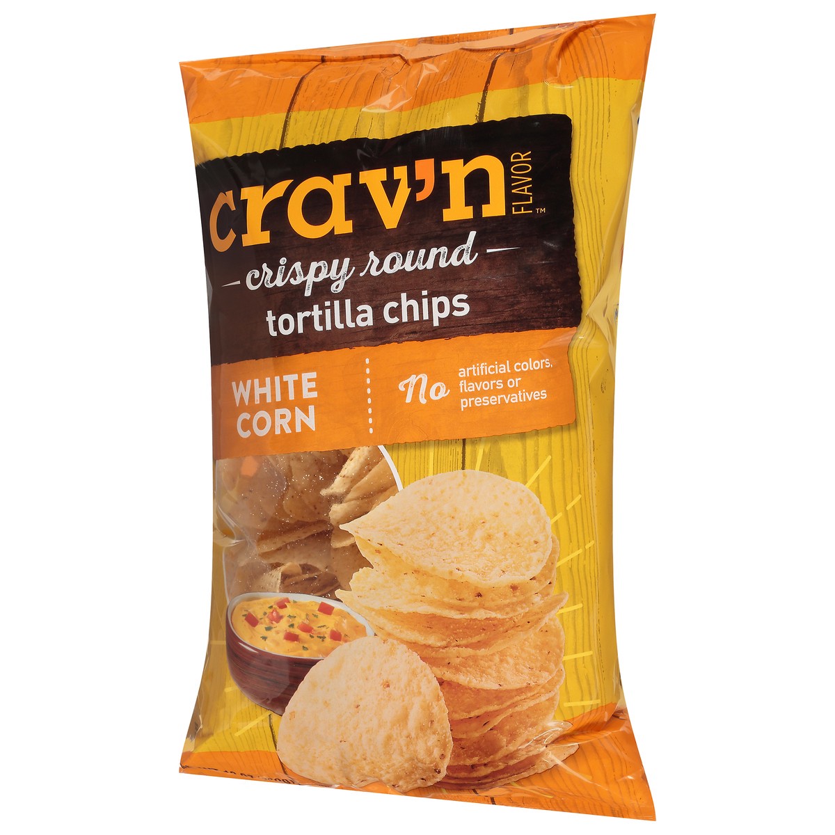slide 10 of 17, Crav'n Flavor Tortilla Chips, White Corn, Crispy Round 13 Oz, 13 oz