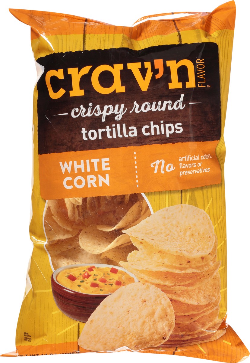 slide 3 of 17, Crav'n Flavor Tortilla Chips, White Corn, Crispy Round 13 Oz, 13 oz