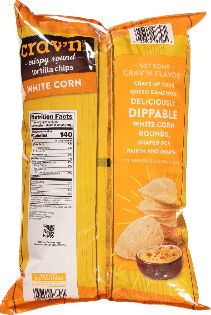 slide 12 of 17, Crav'n Flavor Tortilla Chips, White Corn, Crispy Round 13 Oz, 13 oz