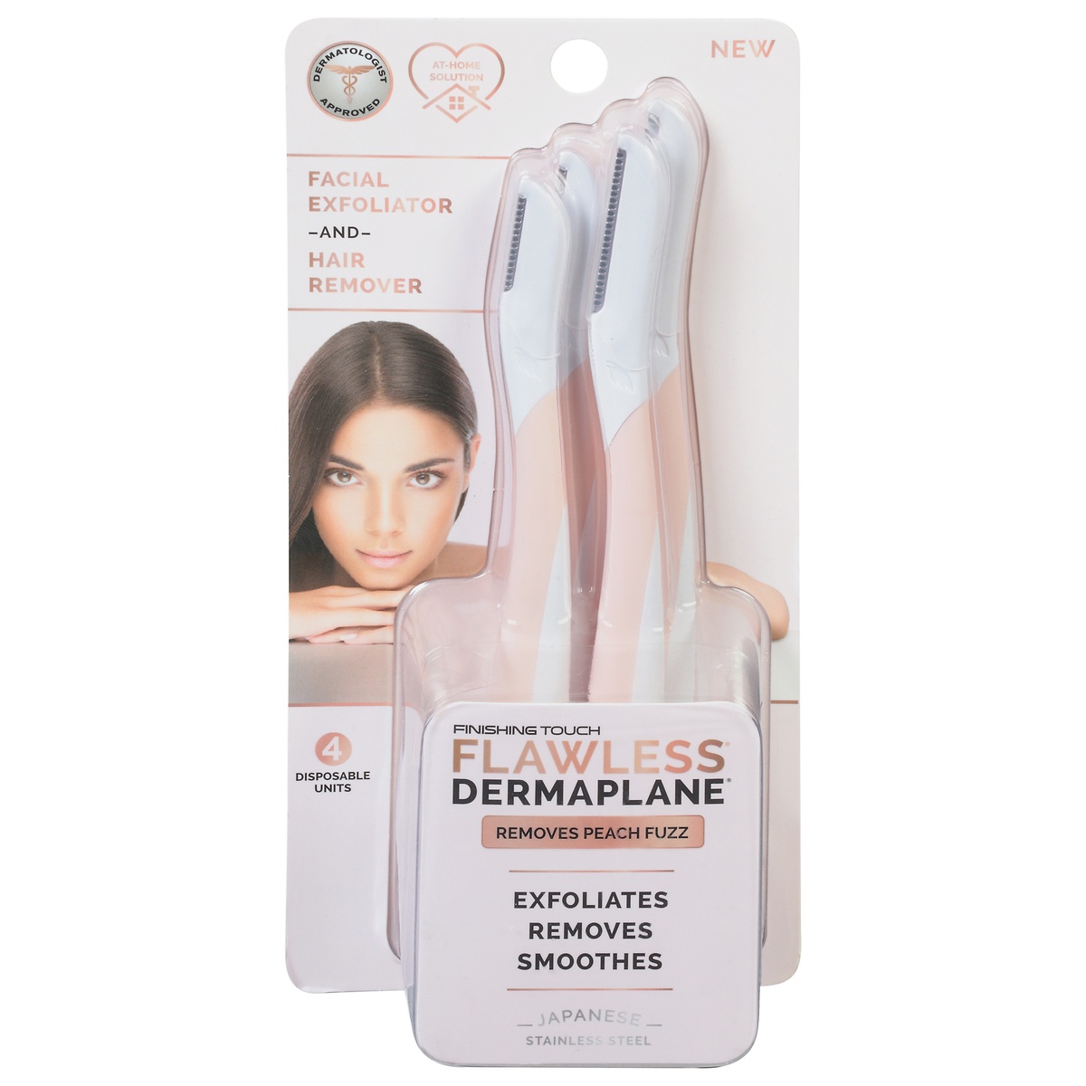 slide 1 of 1, Finishing Touch Flawless Dermaplane Hair Remover and Facial Exfoliator - White/Pink, 4 ct