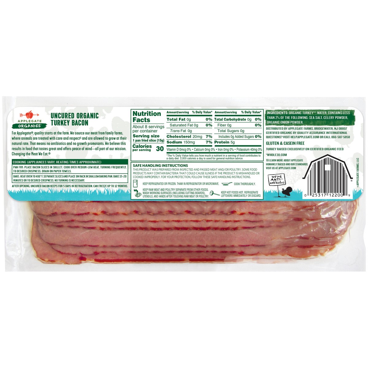 slide 6 of 10, Applegate Organics Uncured Hickory Smoked Turkey Bacon, 8 oz