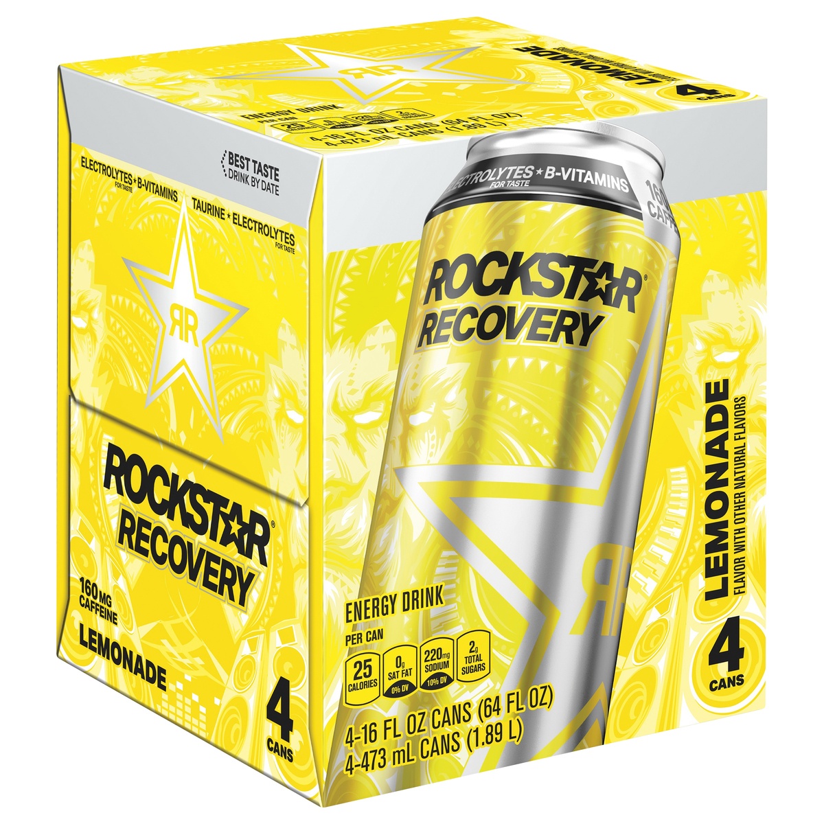 slide 2 of 7, Rockstar Recovery Lemonade Energy Drink, 4 ct; 16 oz