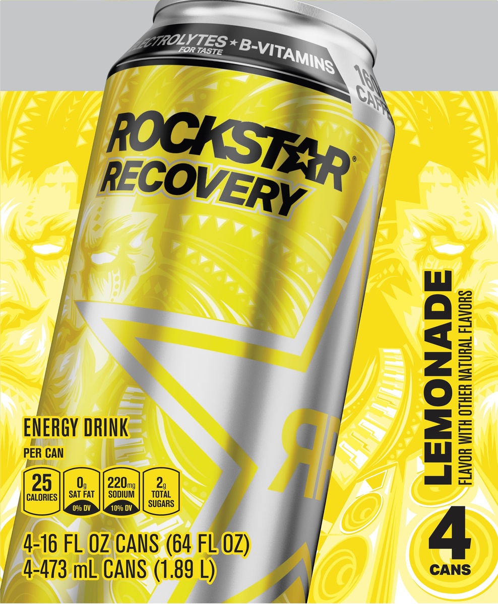 slide 7 of 7, Rockstar Recovery Lemonade Energy Drink, 4 ct; 16 oz