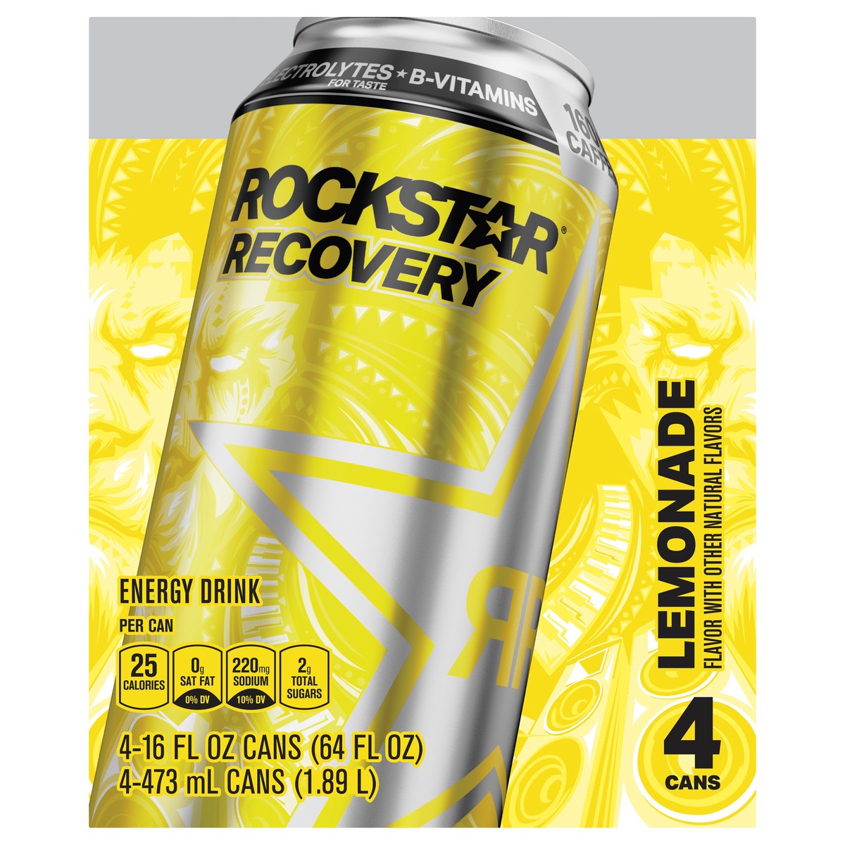 slide 1 of 7, Rockstar Recovery Lemonade Energy Drink, 4 ct; 16 oz