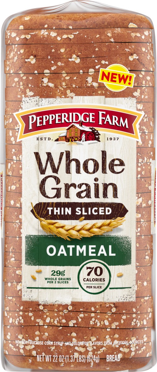 slide 7 of 7, Pepperidge Farm Whole Grain Oatmeal Thin Sliced Bread, 22 oz