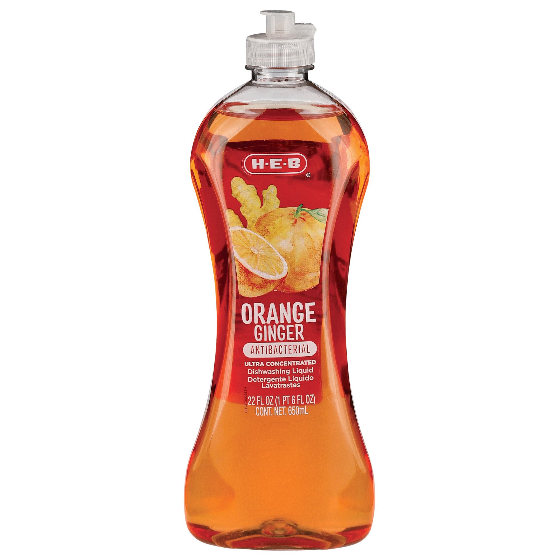 slide 1 of 1, H-E-B Cleaning Ultra Concentrated Antibacterial Orange Ginger Hand Soap And Dishwashing Liquid, 22 oz