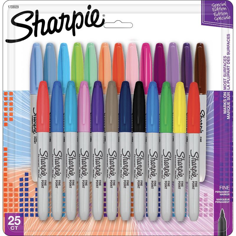 slide 1 of 7, Sharpie 25pk Permanent Markers Fine Tip Multicolored, 25 ct