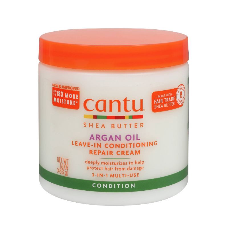 slide 1 of 9, Cantu Argan Oil Leave-In Conditioning Repair: Deep Hydration Cream for Textured & Curly Hair, Silicone-Free, 16 fl oz, 16 fl oz