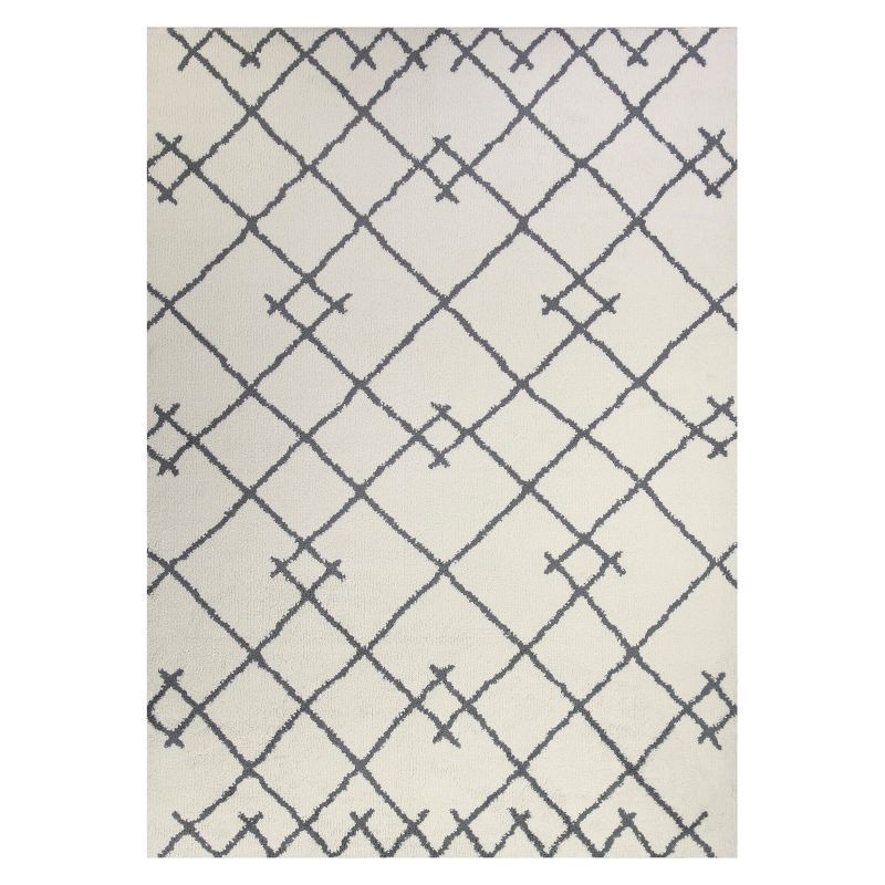 slide 1 of 3, 5'X7' Kenya Fleece Geometric Design Tufted Area Rug Cream - Threshold™: Modern Indoor Carpet, Medium Pile, Fade & Stain Resistant, 1 ct