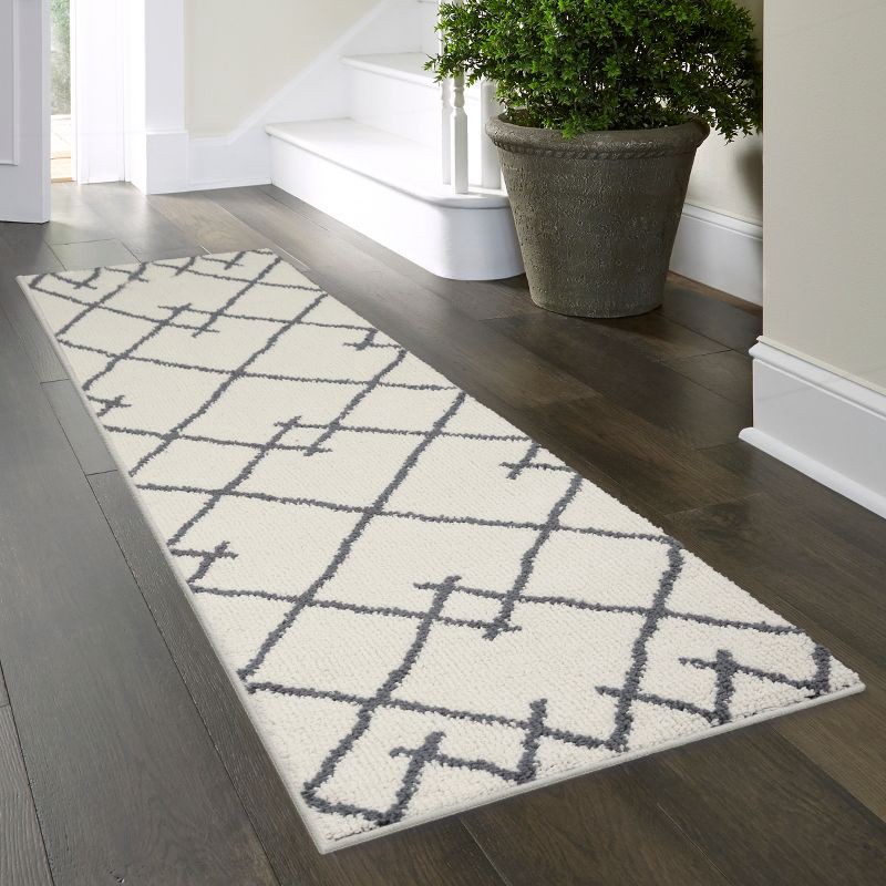 slide 3 of 3, 2'x7' Washable Kenya Fleece Geometric Design Tufted Runner Rug Cream - Threshold™: Modern Indoor Area Carpet, 1 ct