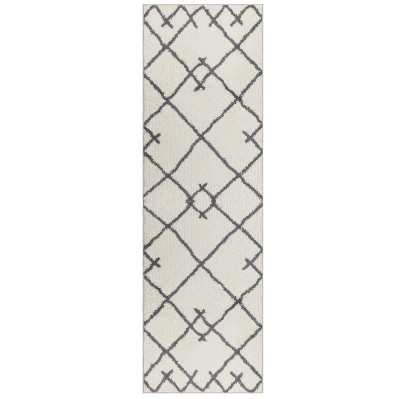 slide 1 of 3, 2'x7' Washable Kenya Fleece Geometric Design Tufted Runner Rug Cream - Threshold™: Modern Indoor Area Carpet, 1 ct