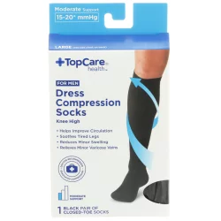 TopCare Health Men's Large Dress Compression Socks Knee-High, Black