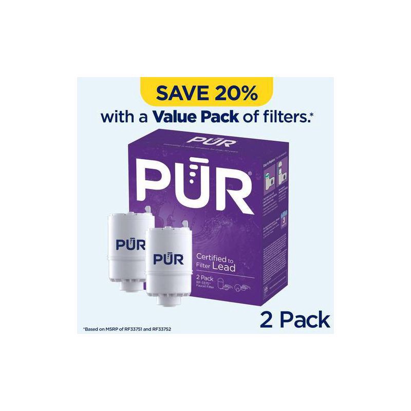 slide 3 of 10, PUR Filtration Faucet Mount Water Filter Replacement - 2pk: Reduces Odors, Filters Pesticides, Mercury, Lead, White, 30-Day Warranty, 2 ct
