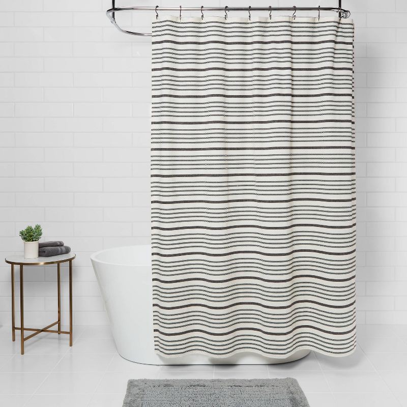 slide 2 of 5, Striped Shower Curtain Black/White - Threshold™, 1 ct