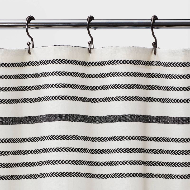 slide 3 of 5, Striped Shower Curtain Black/White - Threshold™, 1 ct