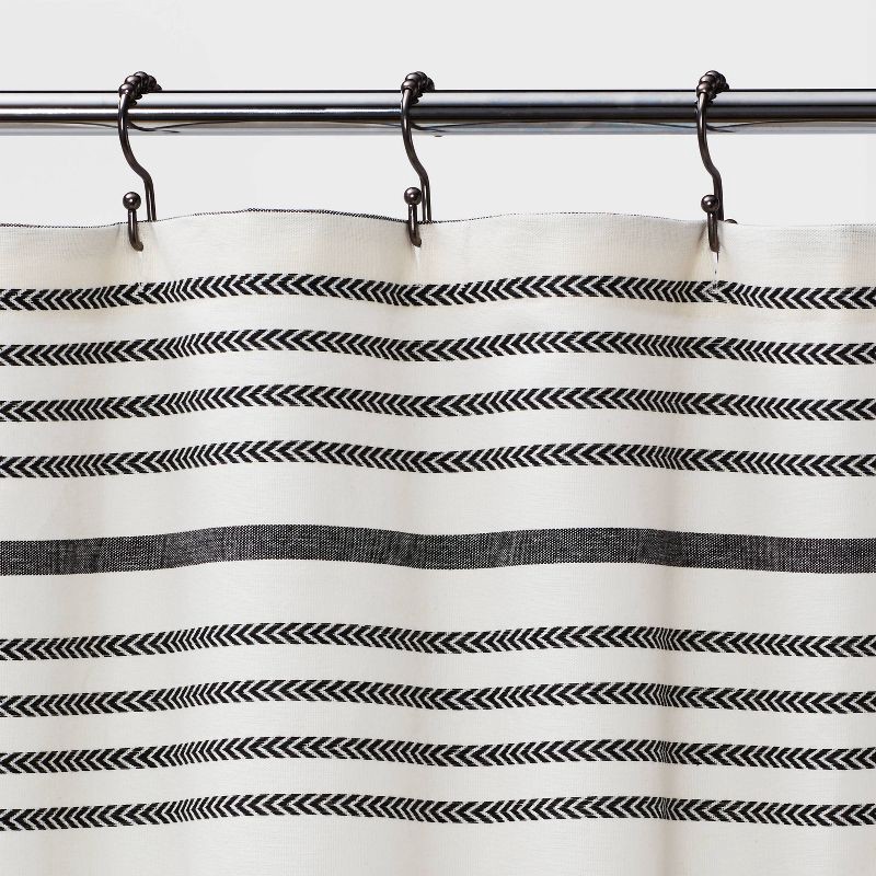 slide 3 of 5, Striped Shower Curtain Black/White - Threshold™: Cotton Fabric, Buttonhole Top, Machine Washable, 1 ct