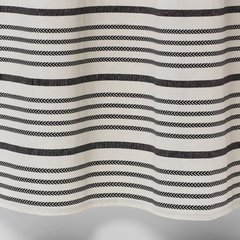 slide 4 of 5, Striped Shower Curtain Black/White - Threshold™: Cotton Fabric, Buttonhole Top, Machine Washable, 1 ct