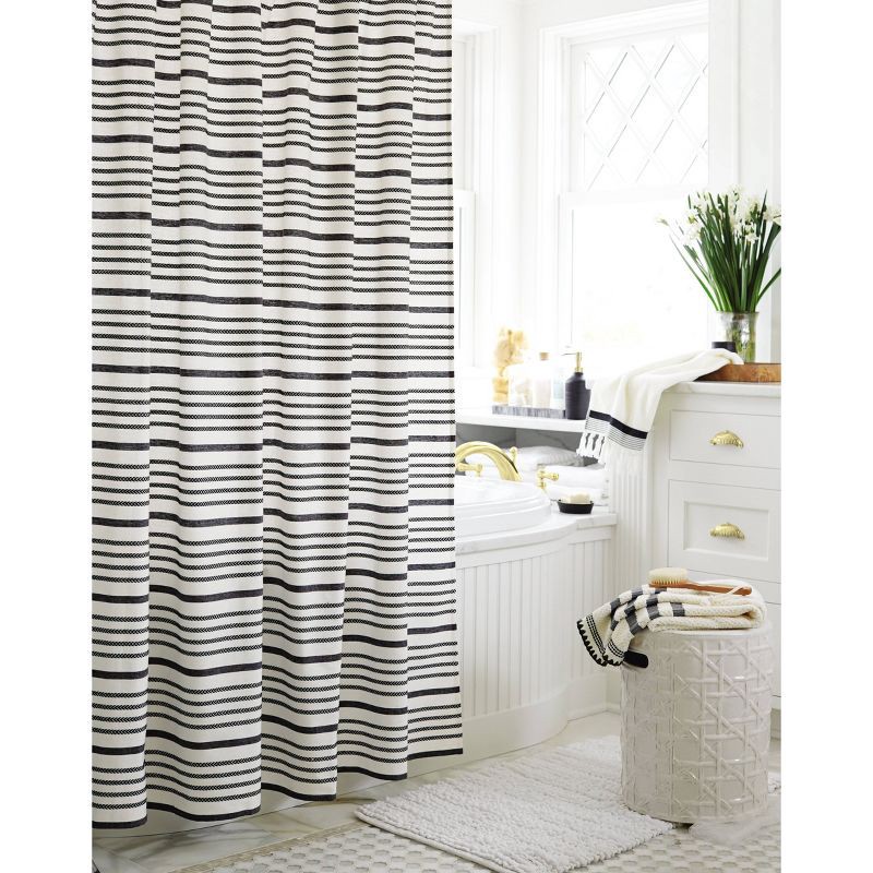 slide 5 of 5, Striped Shower Curtain Black/White - Threshold™, 1 ct
