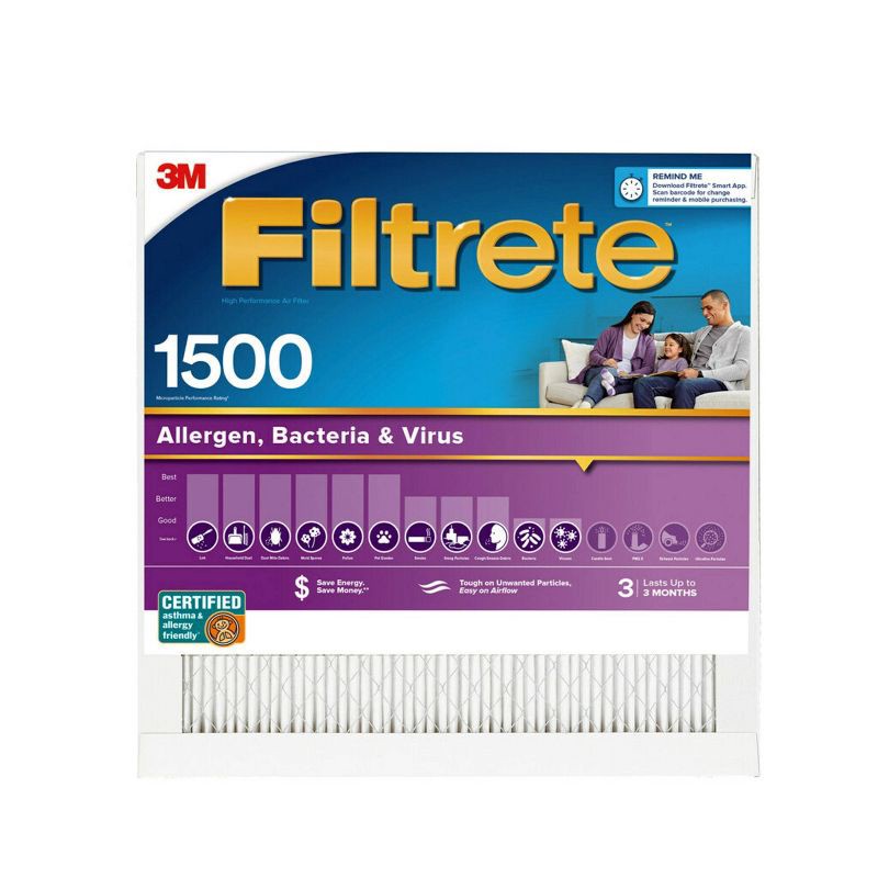 slide 1 of 10, Filtrete 20x25x1 2pk Allergen Bacteria and Virus Air Filter 1500 MPR, 2 ct