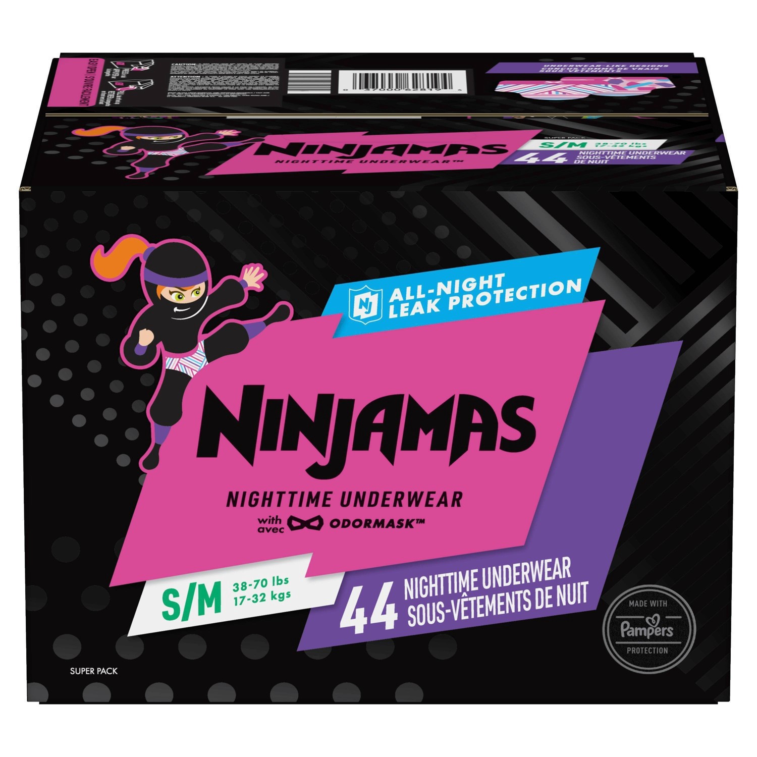 slide 7 of 8, Pampers Ninjamas Nighttime Bedwetting Underwear Girl - Size S/M - 44ct, 44 ct