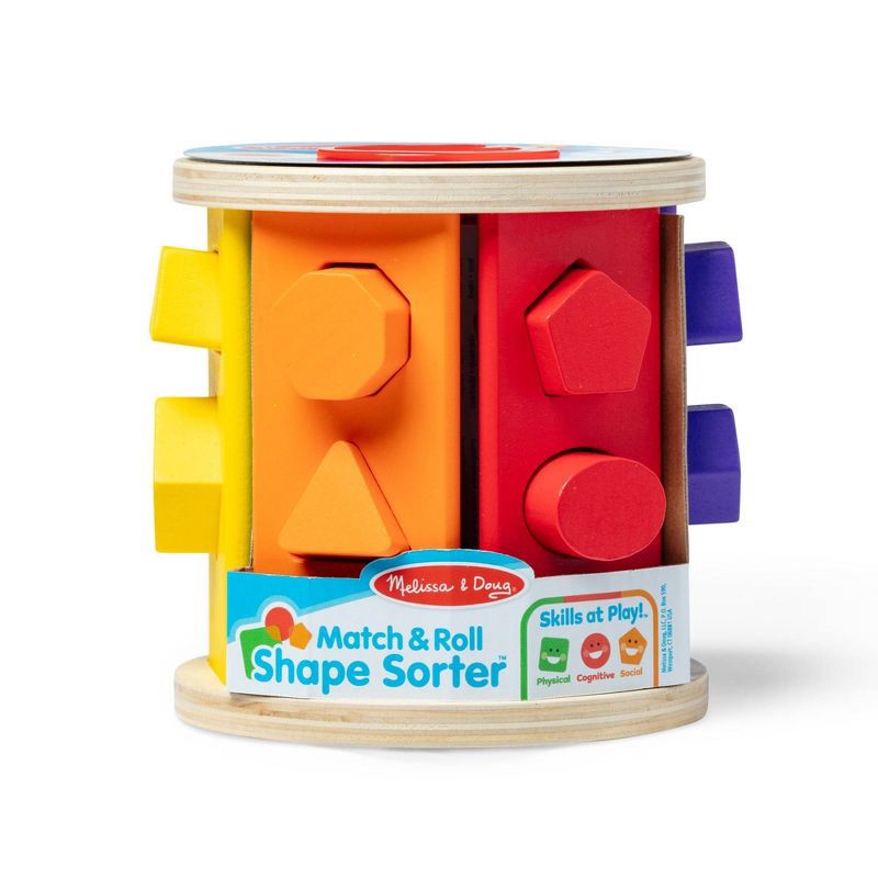 slide 3 of 9, Melissa & Doug Match and Roll Wooden Shape Sorter Skill-Building Learning Toy with 13pc, 13 ct