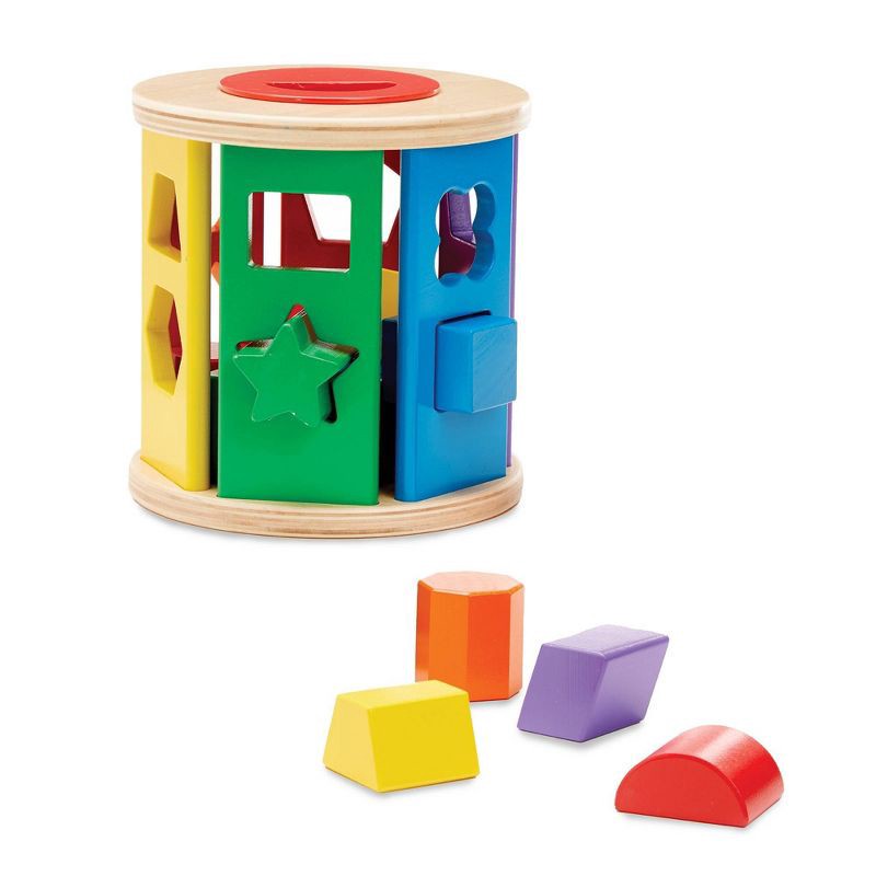 slide 1 of 9, Melissa & Doug Match and Roll Wooden Shape Sorter Skill-Building Learning Toy with 13pc, 13 ct