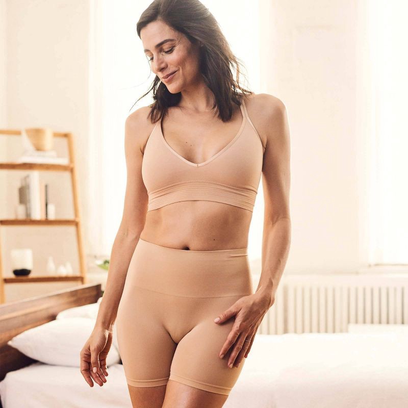 slide 3 of 3, Jockey Generation™ Women's Tummy Smoothing Mid-Waist Boyshorts - Beige XL: Nylon Spandex Knit Shapewear, 1 ct