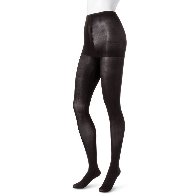 slide 2 of 3, Hanes Premium Women's 2pk Opaque Tights - Black L: Nylon Spandex, High Waisted, Seamless Toe, 2 ct