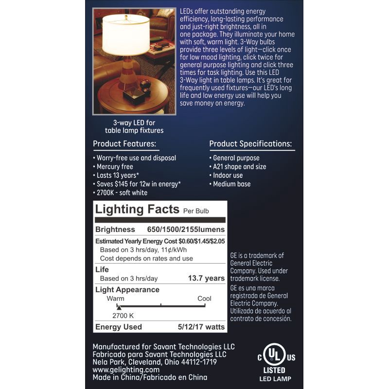 slide 3 of 3, GE Household Lighting GE Soft White LED 3-Way A21 Light Bulb, 1 ct