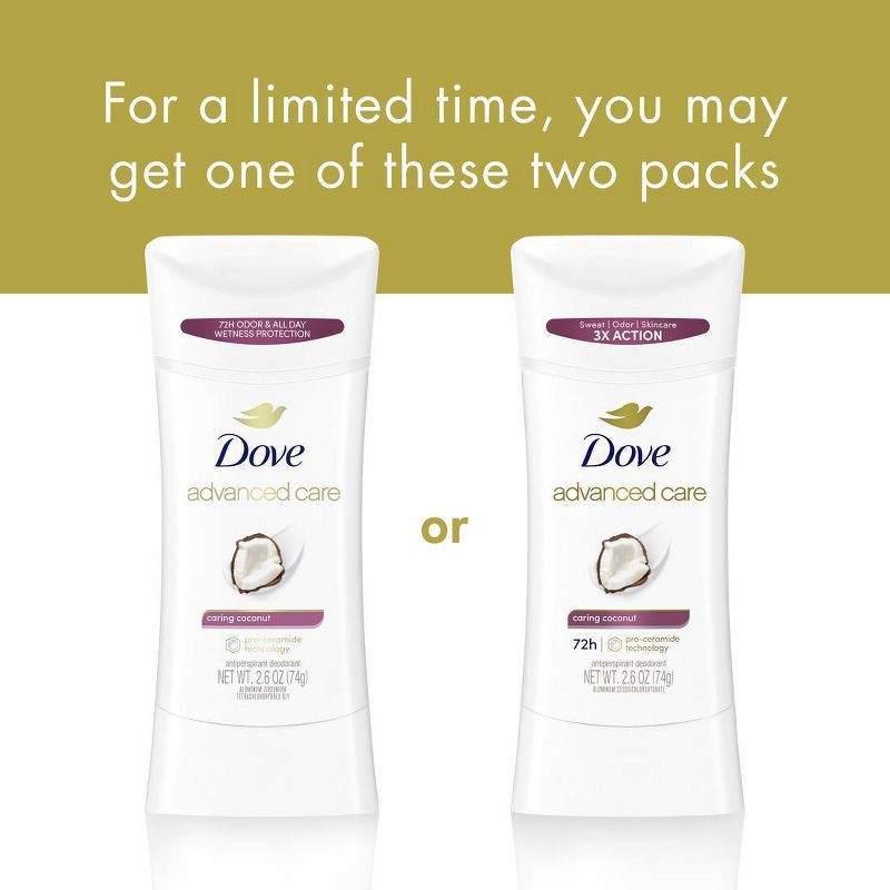 slide 6 of 9, Dove Beauty Advanced Care Caring Coconut 72-Hour Solid Antiperspirant & Deodorant Stick - 2.6oz, 2.6 oz