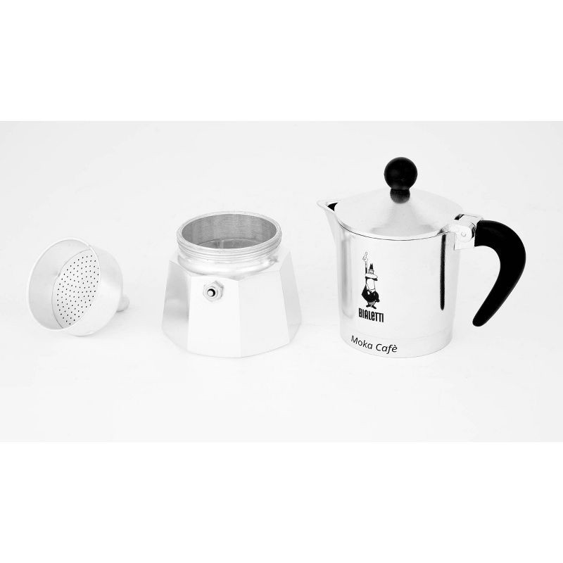 slide 4 of 6, Bialetti 3 Cup Moka Stovetop Espresso Maker - Silver: Aluminum, Manual, Hand Wash, Glossy, Ground Coffee, Mesh Filter, 1 ct