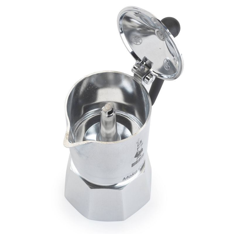 slide 6 of 6, Bialetti 3 Cup Moka Stovetop Espresso Maker - Silver: Aluminum, Manual, Hand Wash, Glossy, Ground Coffee, Mesh Filter, 1 ct