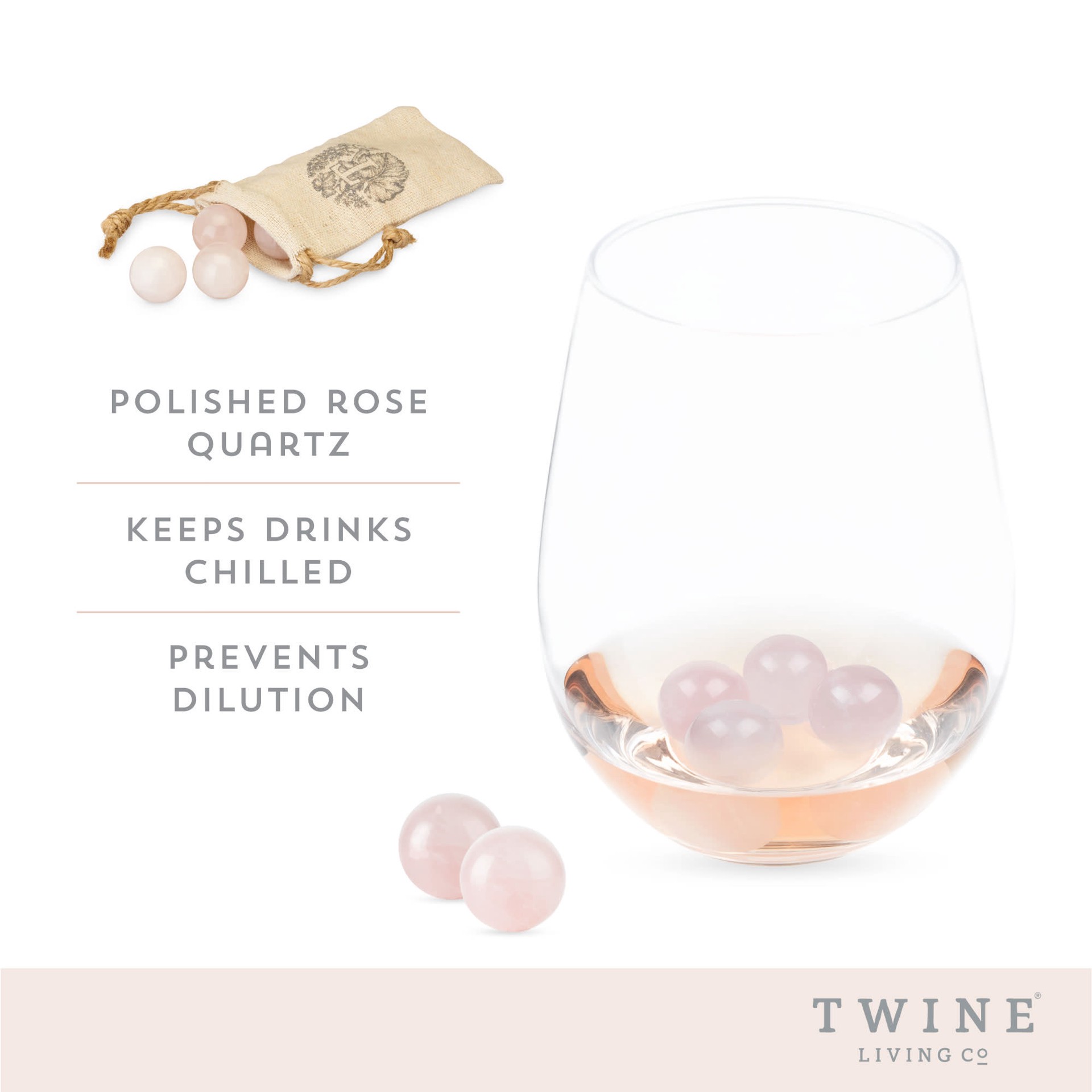 slide 3 of 5, Twine Rose Quartz Wine Gems, Pink Drink Chillers, Real Polished Rose Quartz Stone Spheres, Whiskey Stones, Pink, Set of 6, 1 ct