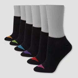 Hanes Premium Women's Cool Comfort Lightweight 6pk No Show Socks - Black 5-9: Knit Banded Cuff