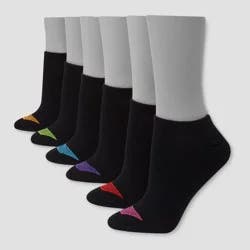 Hanes Premium Women's Cool Comfort Lightweight 6pk No Show Socks - Black 5-9: Knit Banded Cuff