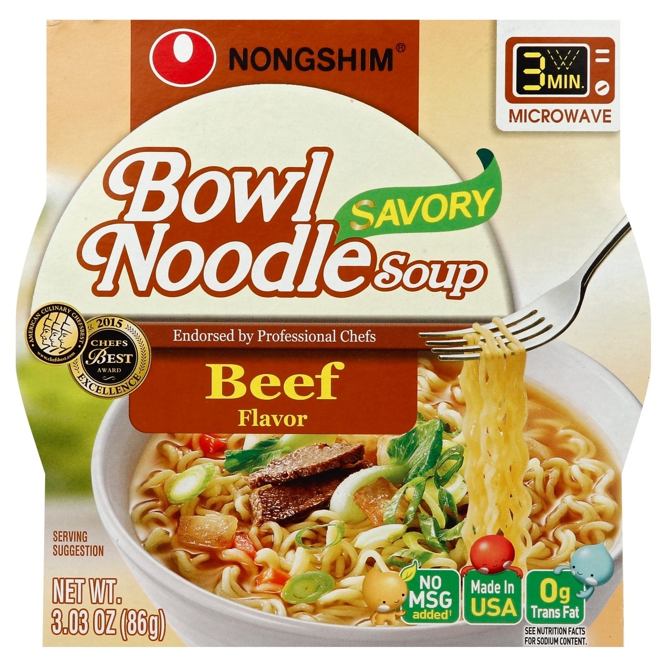 slide 1 of 1, Nongshim Beef Flavor Bowl Noodle Soup, 3.03 oz