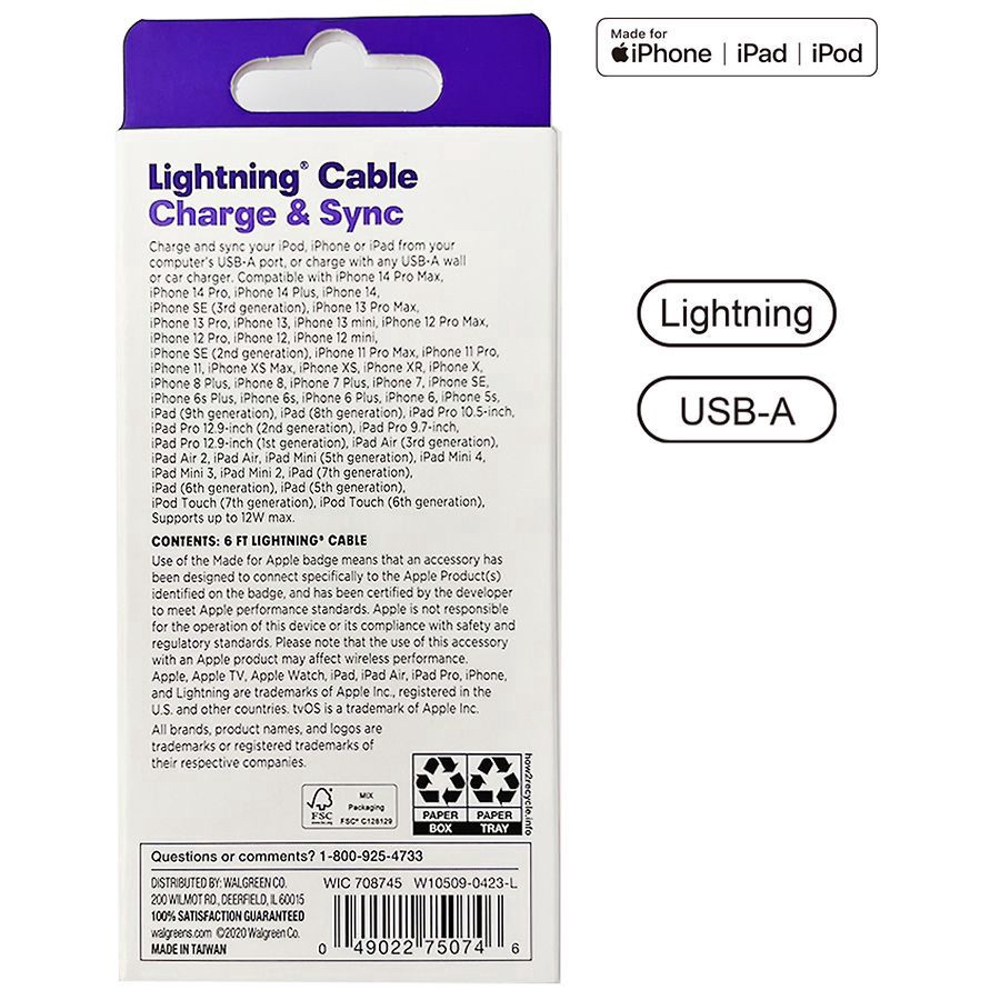 slide 2 of 3, Infinitive USB-A to Lightning PVC Cable 6ft, 6 ft
