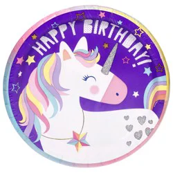 Unique Unicorn Happy Birthday! 8.625 in Plates, 8 Each