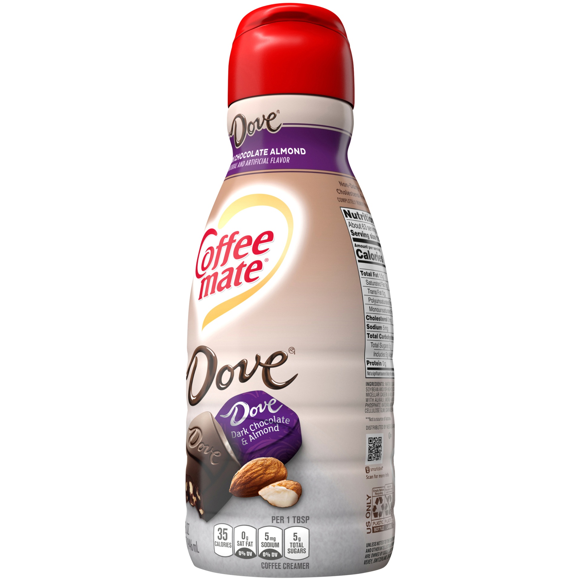 slide 2 of 7, Coffee-Mate Dove Dark Chocolate & Almond Liquid Coffee Creamer, 32 fl oz