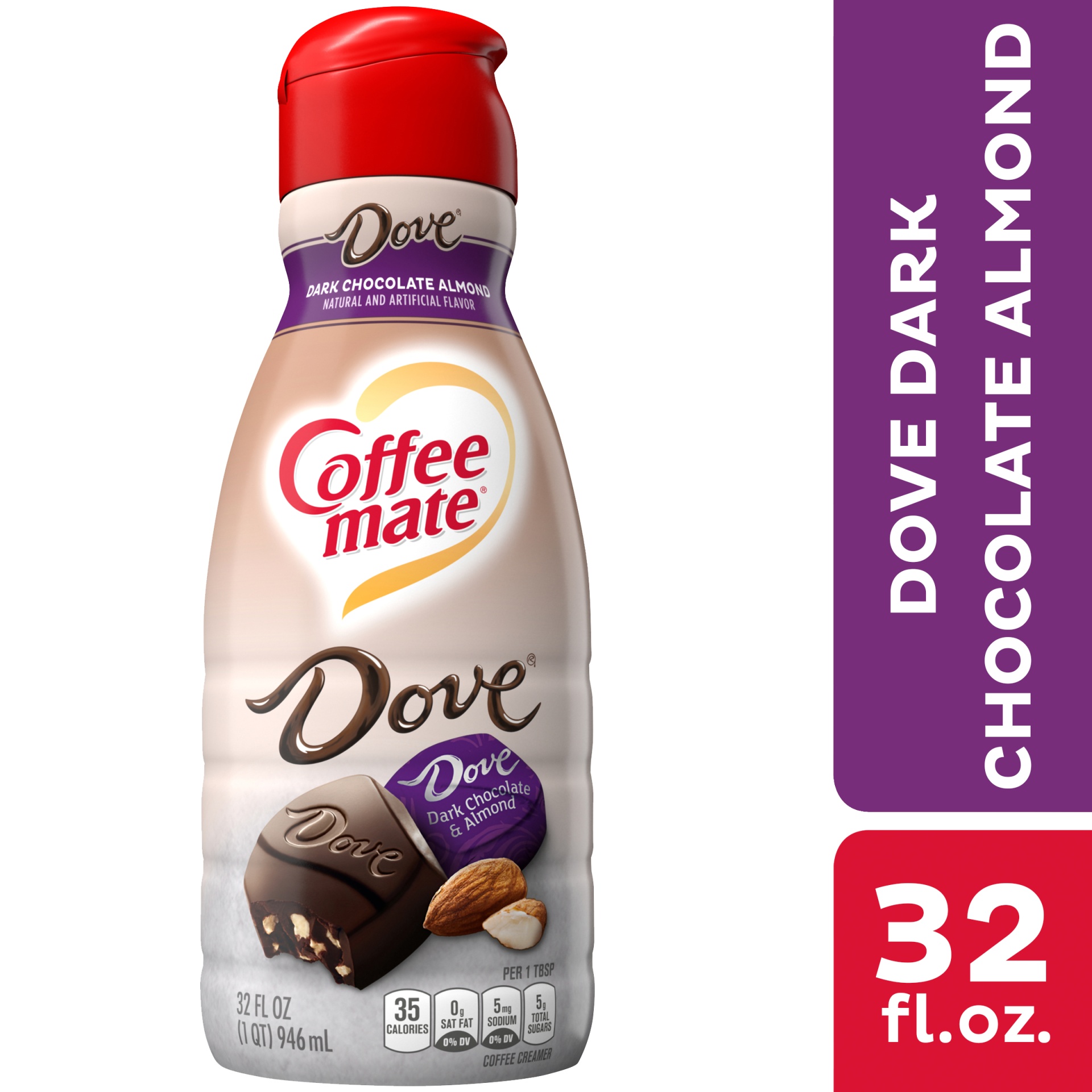 slide 1 of 7, Coffee-Mate Dove Dark Chocolate & Almond Liquid Coffee Creamer, 32 fl oz