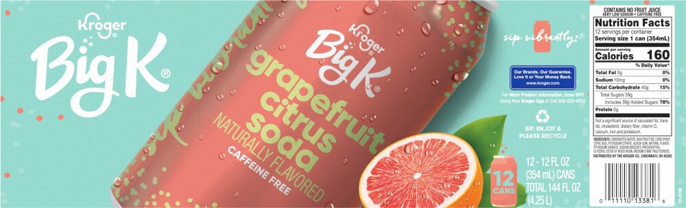 slide 2 of 2, Big K Grapefruit Citrus Soda Cans - 12 ct; 12 fl oz, 12 ct; 12 fl oz