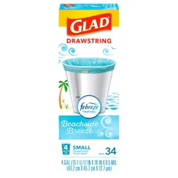 Glad OdorShield Small Drawstring Febreze Beachside Breeze Trash Bags