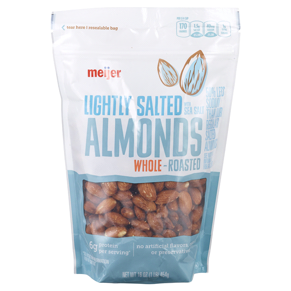 slide 1 of 1, Meijer Whole Lightly Salted Roasted Almonds, 16 oz