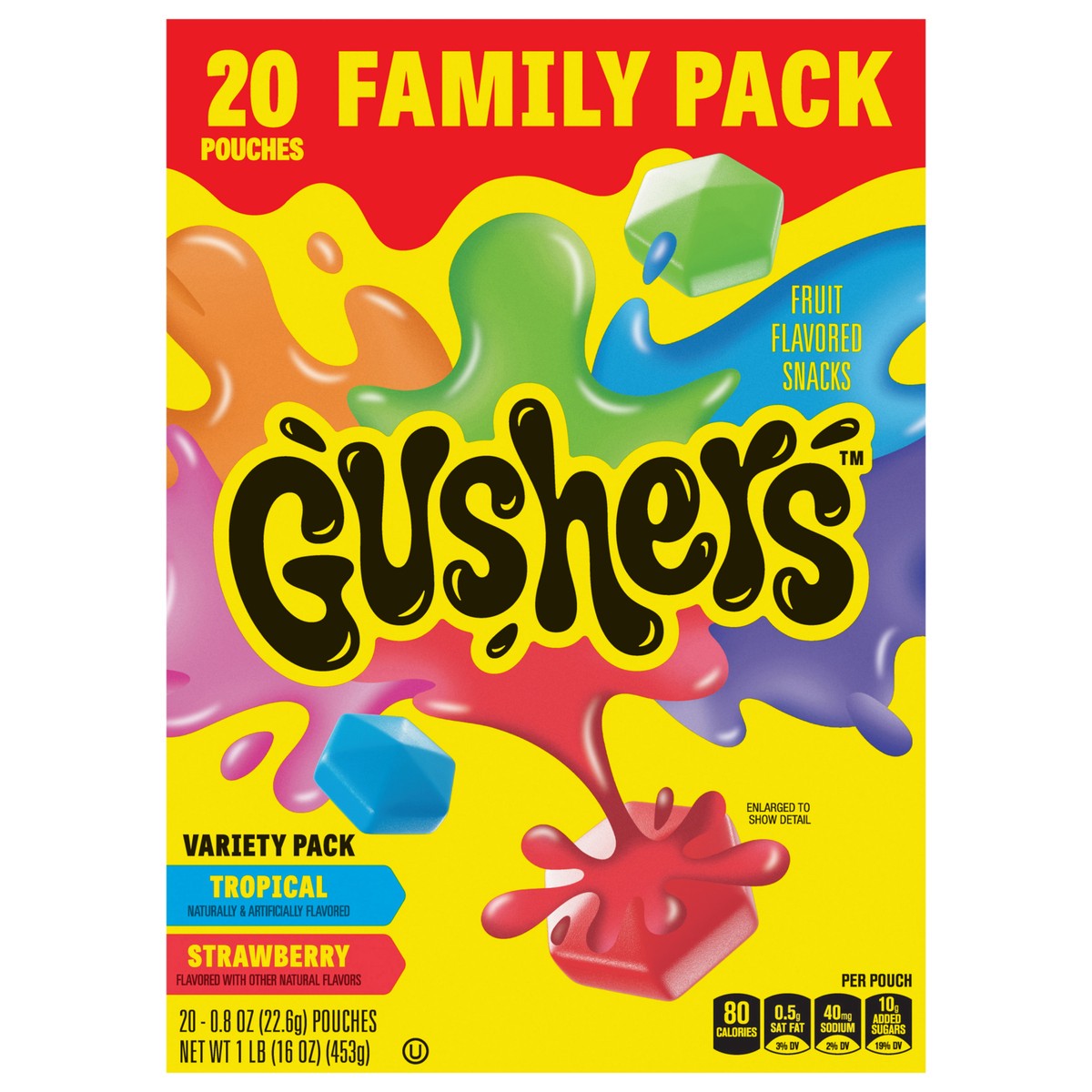 slide 1 of 9, Fruit Gushers Fruit Flavored Snacks, Halloween Treats, Tropical and Strawberry Flavors, Family Pack, 20 Ct, 16 oz, 20 ct