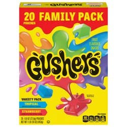 Fruit Gushers Fruit Flavored Snacks, Halloween Treats, Tropical and Strawberry Flavors, Family Pack, 20 Ct, 16 oz